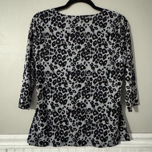Laura Ashley | Leopard Print Draped Neck 3/4 Sleeve Blouse Size PL Petite L - Picture 3 of 5